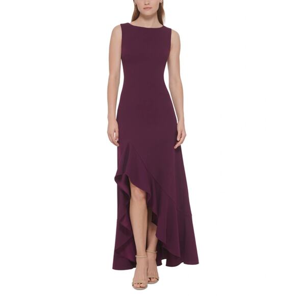 Vince Camuto Hi-Lo Gown Women's 2 Purple Plum Sleeveless  Ruffled Tulip-Hem NWOT - Picture 1 of 9